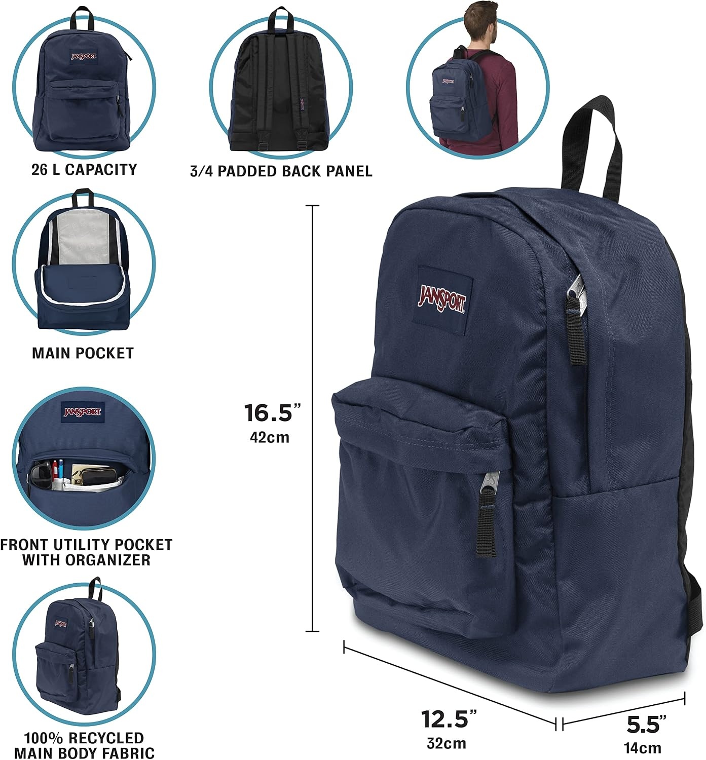 image:imageJanSport SuperBreak One Backpack Durable Lightweight Bag with 1 Main Compartment Front Utility Pocket with Builtin Organizer Premium Backpack Pastel PetalsDeep Juniper
