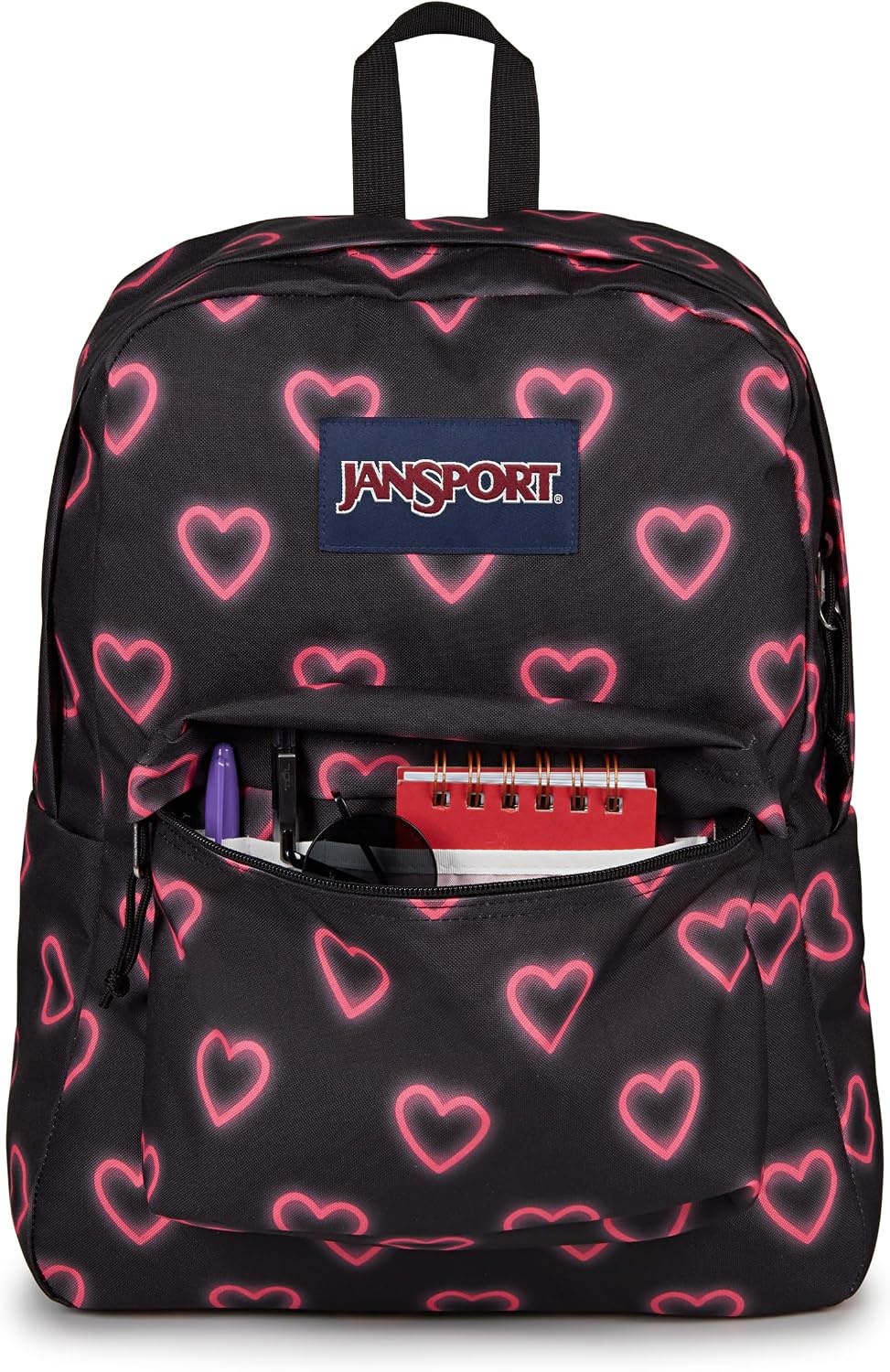 image:imageJanSport SuperBreak One Backpack Durable Lightweight Bag with 1 Main Compartment Front Utility Pocket with Builtin Organizer Premium Backpack Pastel PetalsHappy Hearts Black