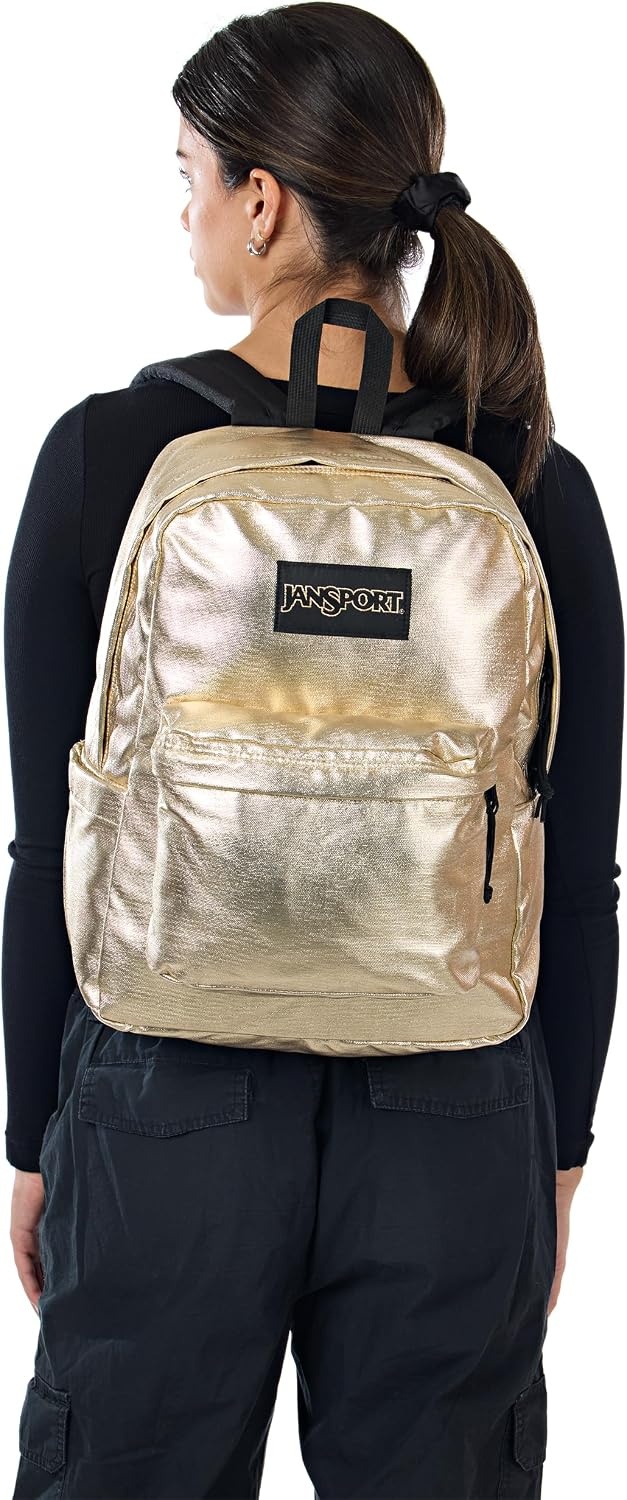image:imageJanSport SuperBreak Plus Backpack with Padded 15inch Laptop Sleeve and Integrated Bottle Pocket Spacious and Durable Daypack for Work and Travel Butterfly BaddieSurreal Shine Gold