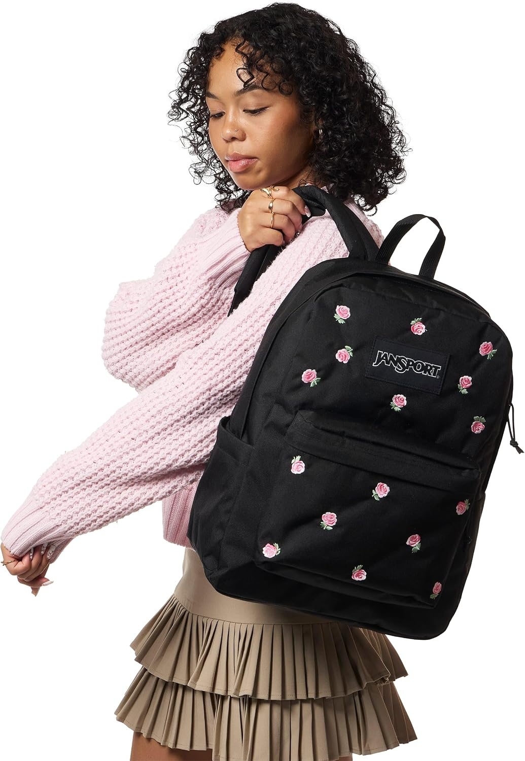 image:imageJanSport SuperBreak Plus Backpack with Padded 15inch Laptop Sleeve and Integrated Bottle Pocket Spacious and Durable Daypack for Work and Travel Butterfly BaddieJust a Rose Emb BlackPink IceGreen