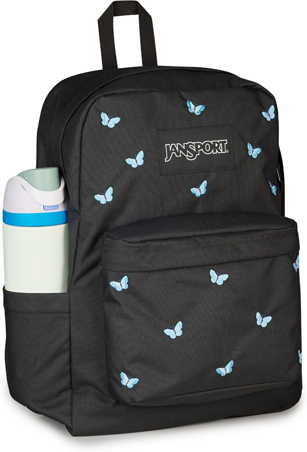 image:imageJanSport SuperBreak Plus Backpack with Padded 15inch Laptop Sleeve and Integrated Bottle Pocket Spacious and Durable Daypack for Work and Travel Butterfly BaddieTiny Butterflies BlackMd BluLt Blu