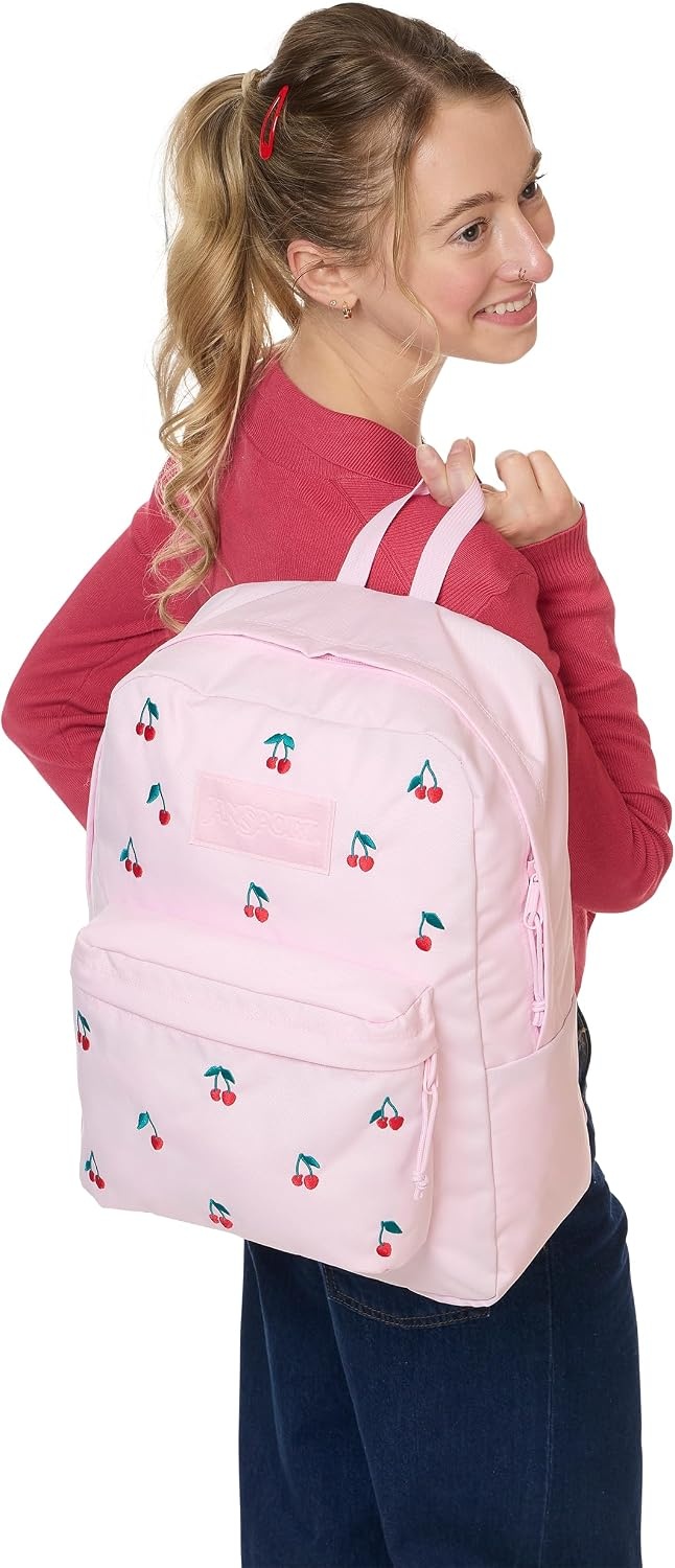 image:imageJanSport SuperBreak Plus Backpack with Padded 15inch Laptop Sleeve and Integrated Bottle Pocket Spacious and Durable Daypack for Work and Travel Butterfly BaddiePink Ice Cherry Emb