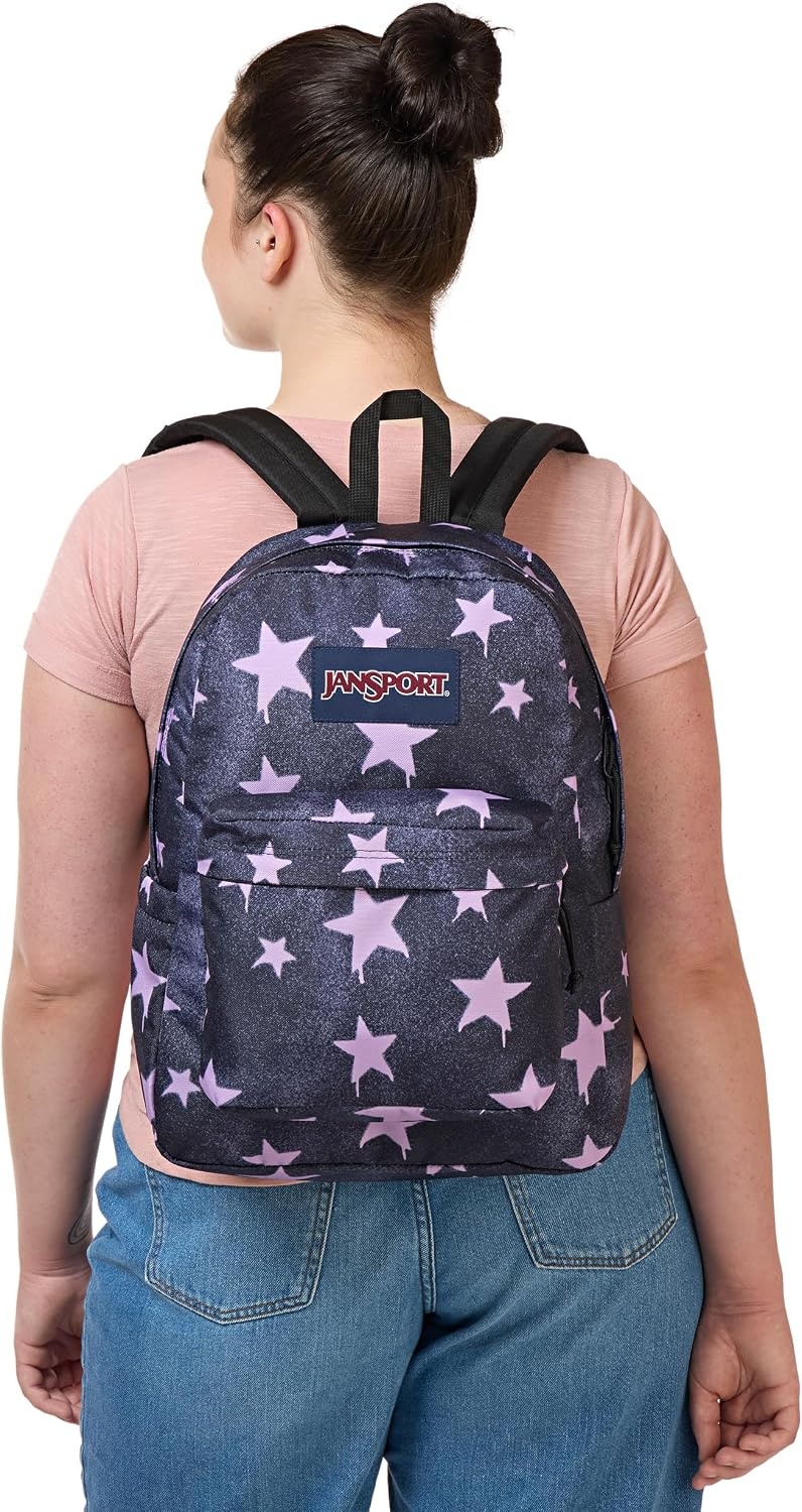 image:imageJanSport SuperBreak Plus Backpack with Padded 15inch Laptop Sleeve and Integrated Bottle Pocket Spacious and Durable Daypack for Work and Travel Pastel LilacSprayed Stars Pastel Lilac