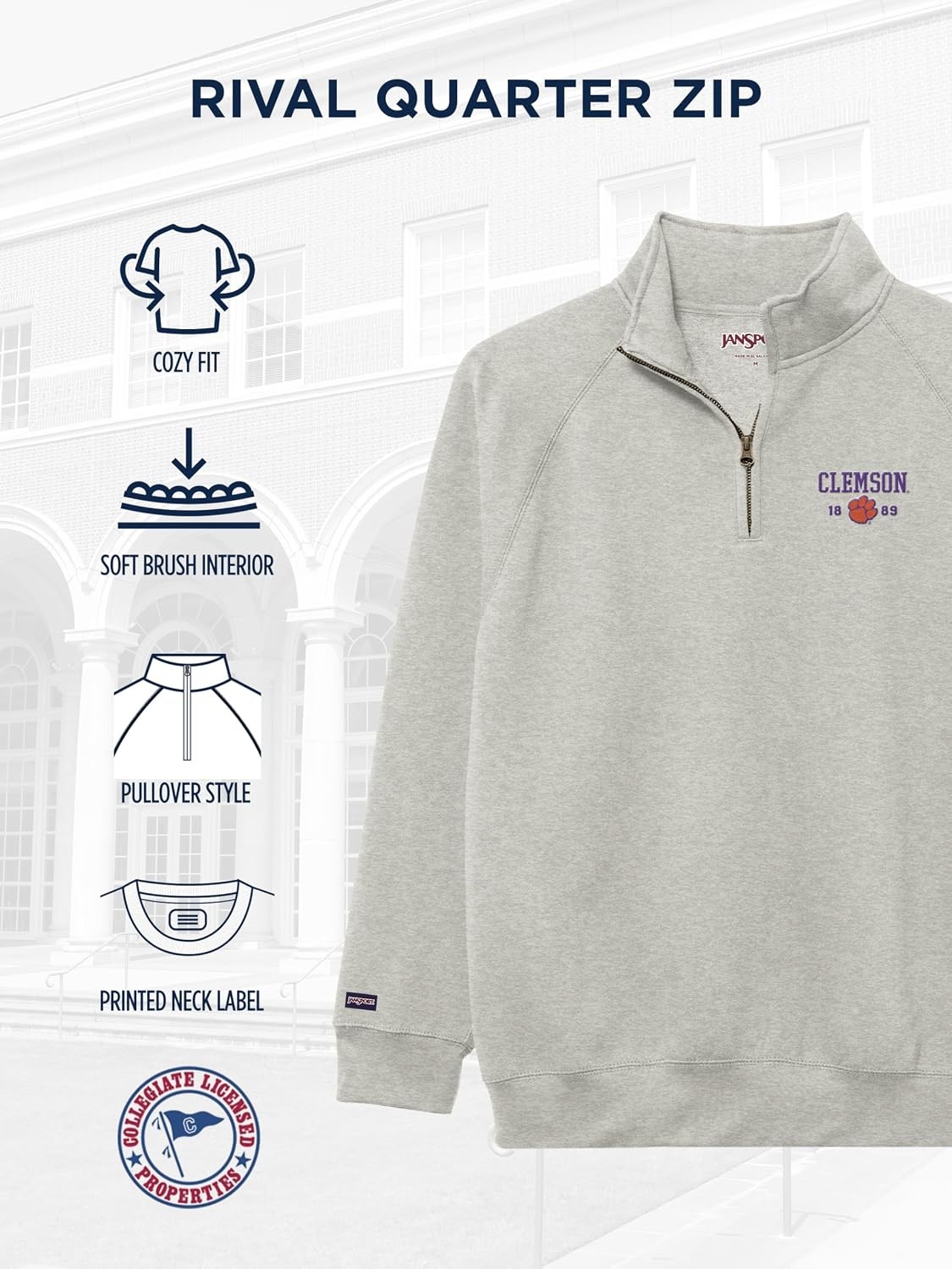 image:imageJanSport Unisex Adult NCAA Officially Licensed Rival Long Sleeve StandUp Collar Quarter Zip SweatshirtClemson Tigers