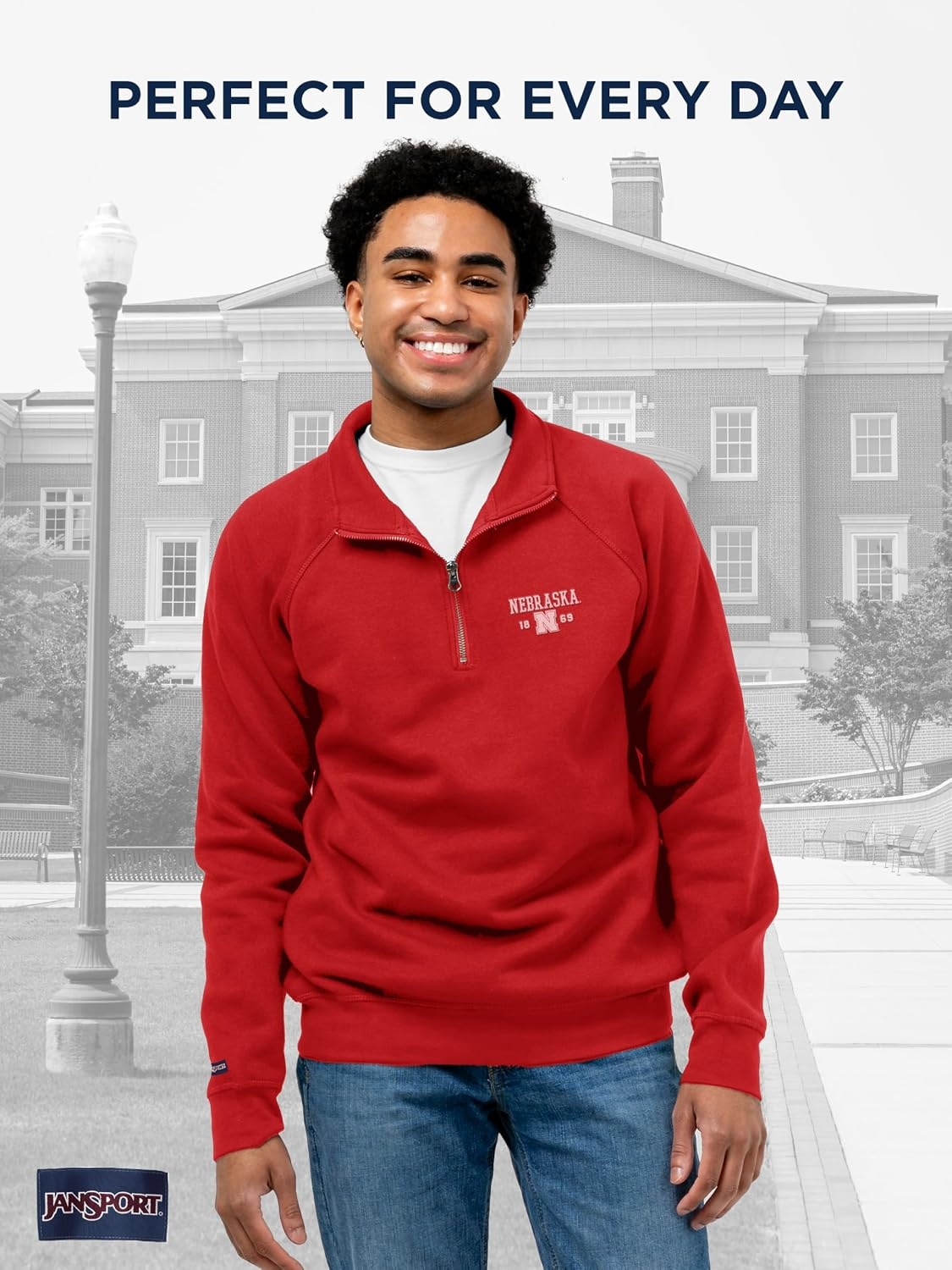 image:imageJanSport Unisex Adult NCAA Officially Licensed Rival Long Sleeve StandUp Collar Quarter Zip SweatshirtNebraska Cornhuskers