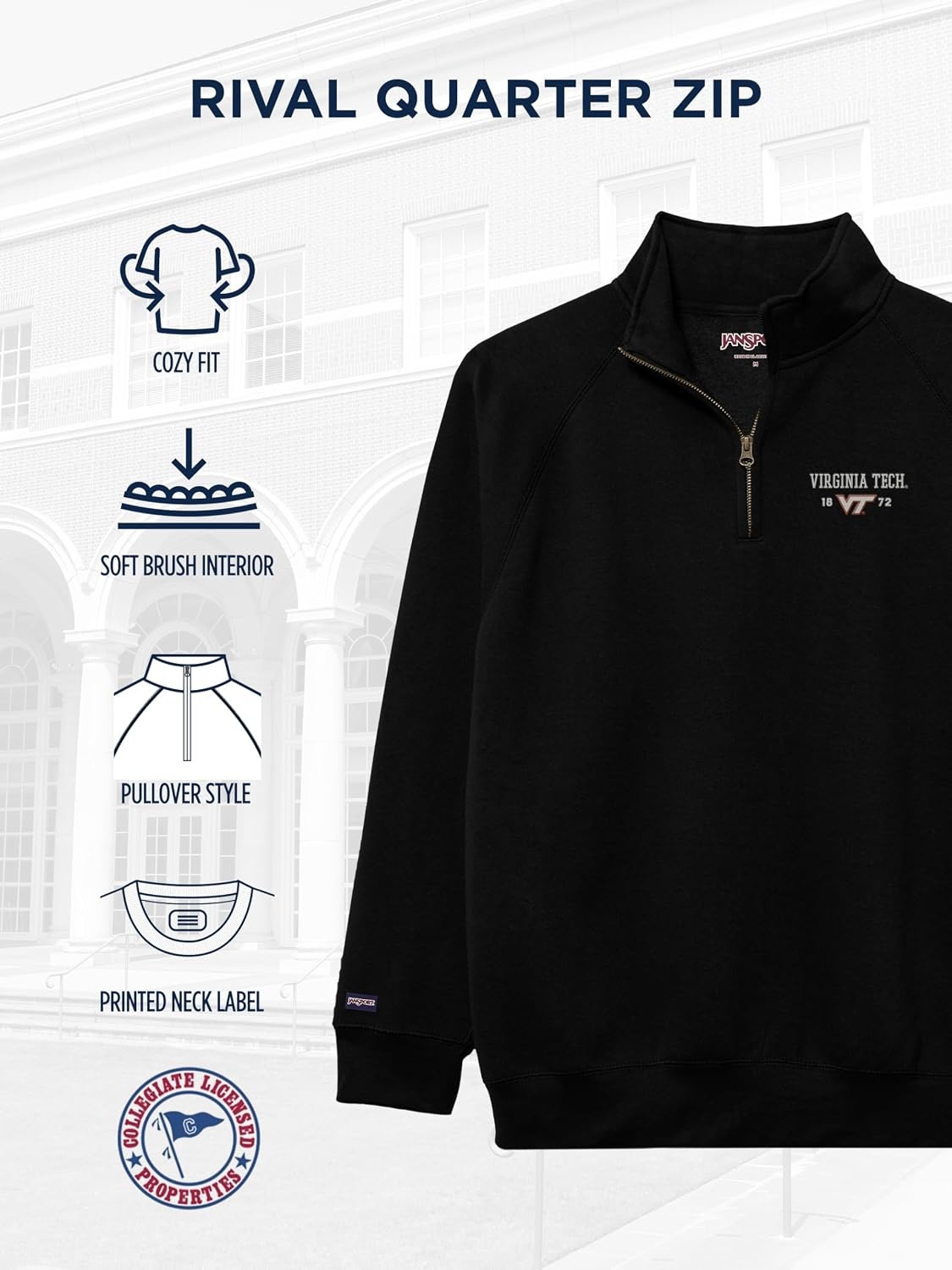 image:imageJanSport Unisex Adult NCAA Officially Licensed Rival Long Sleeve StandUp Collar Quarter Zip SweatshirtVirginia Tech Hokies