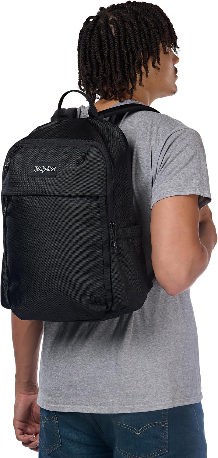 image:imageJanSport Venture Daypack Travel Pack With Large Main Compartment Padded Laptop Sleeve Dual Water Bottle Pockets and Attachment Buckles BlackBlack