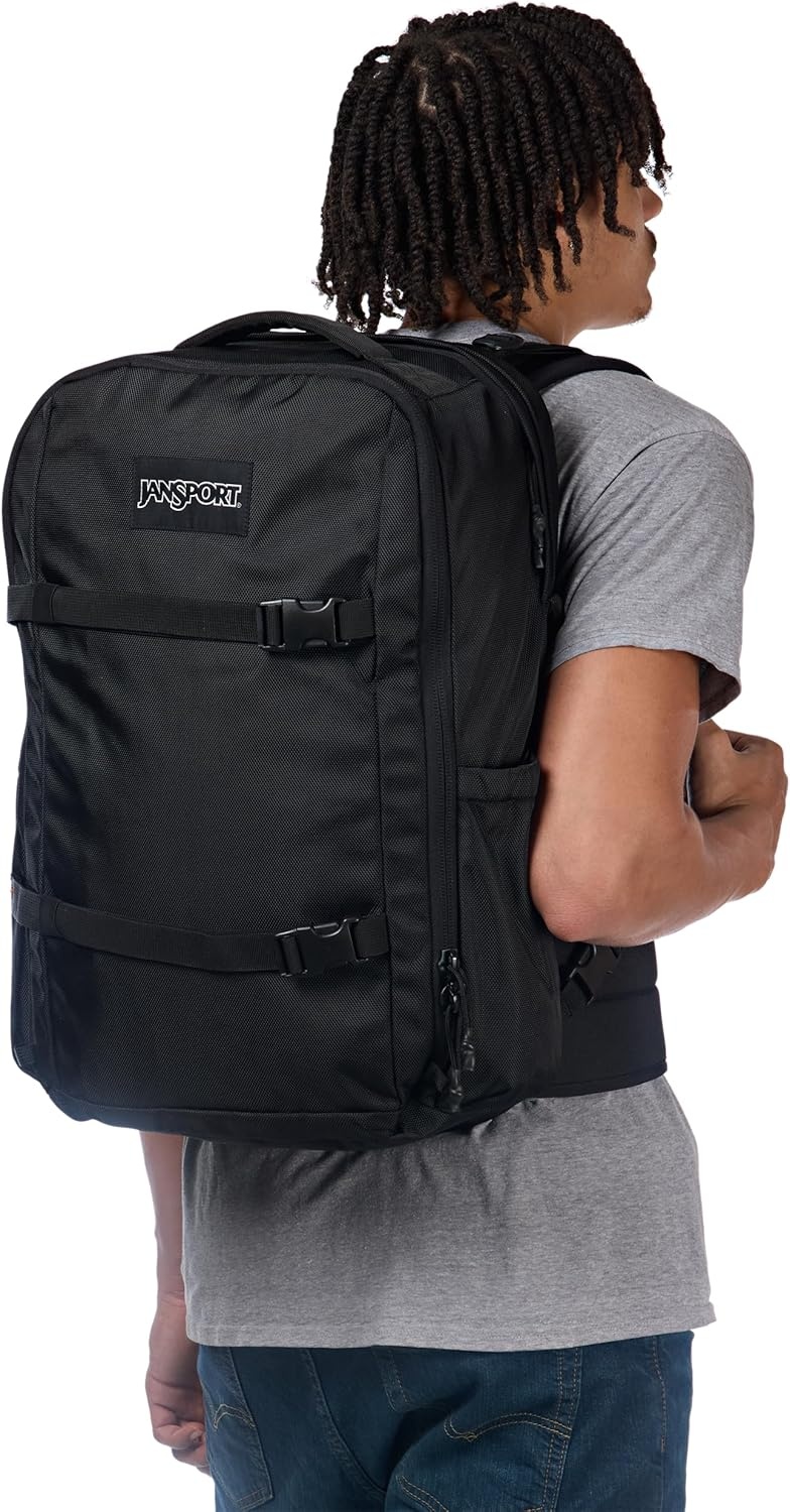 image:imageJanSport Venture Daypack Travel Pack With Large Main Compartment Padded Laptop Sleeve Dual Water Bottle Pockets and Attachment Buckles BlackBlack