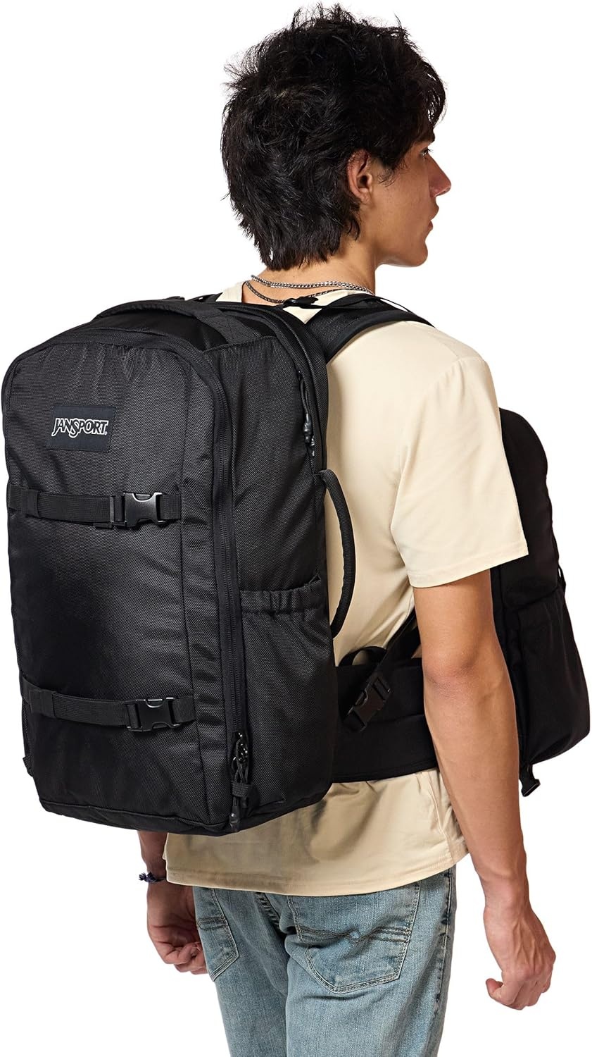 image:imageJanSport Venture Daypack Travel Pack With Large Main Compartment Padded Laptop Sleeve Dual Water Bottle Pockets and Attachment Buckles BlackBlack