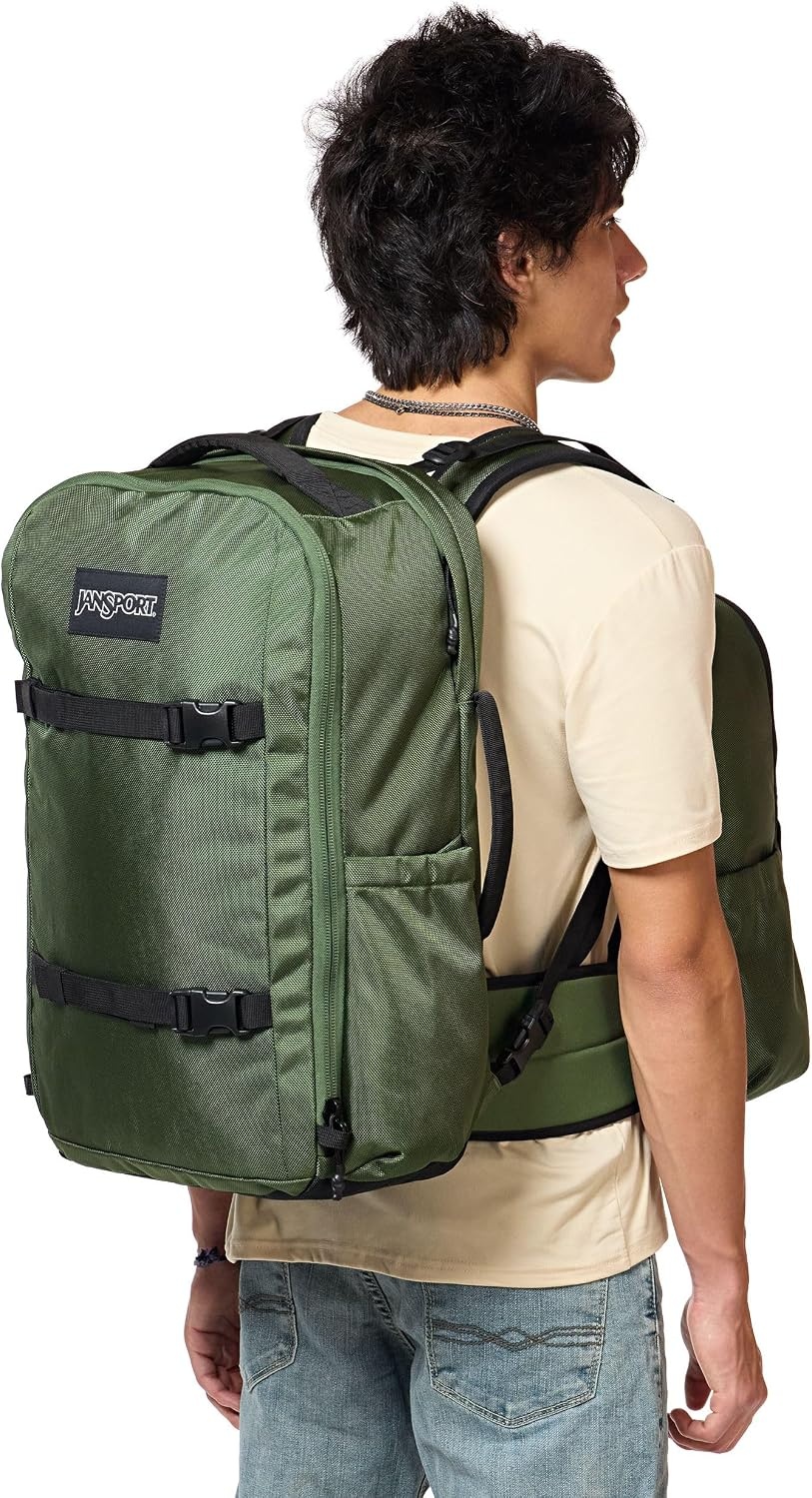 image:imageJanSport Venture Daypack Travel Pack With Large Main Compartment Padded Laptop Sleeve Dual Water Bottle Pockets and Attachment Buckles BlackCargo Green