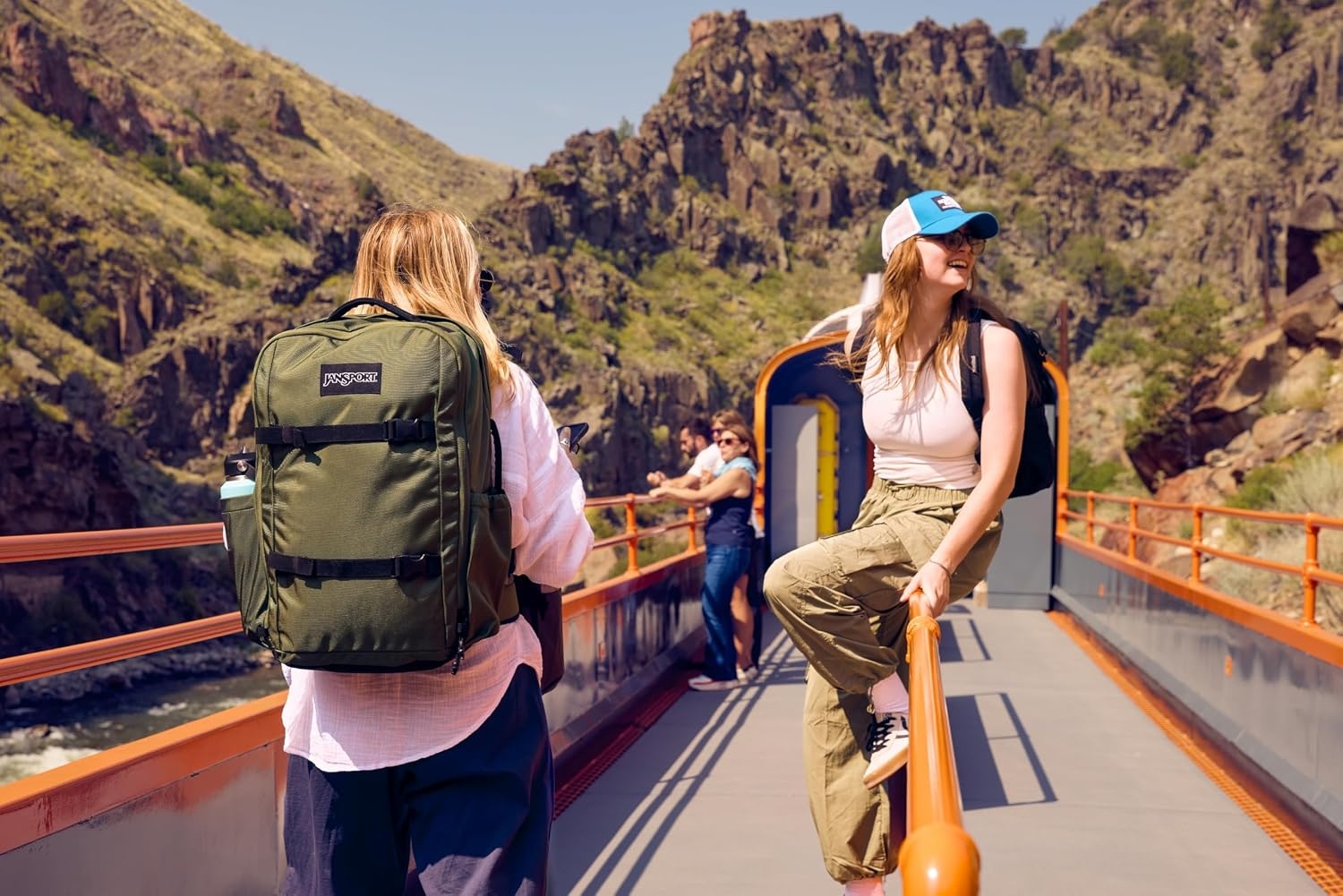 image:imageJanSport Venture Daypack Travel Pack With Large Main Compartment Padded Laptop Sleeve Dual Water Bottle Pockets and Attachment Buckles BlackCargo Green