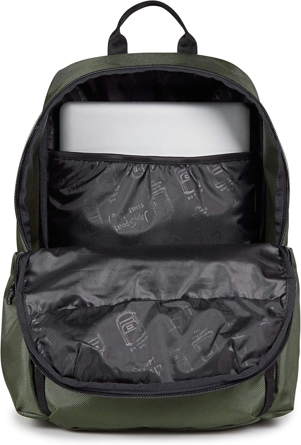 image:imageJanSport Venture Daypack Travel Pack With Large Main Compartment Padded Laptop Sleeve Dual Water Bottle Pockets and Attachment Buckles BlackCargo Green