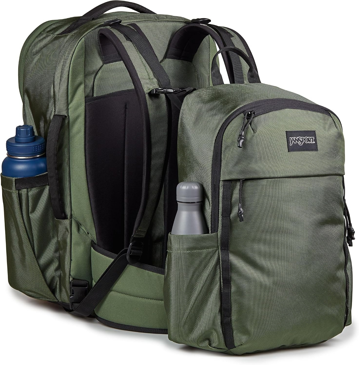 image:imageJanSport Venture Daypack Travel Pack With Large Main Compartment Padded Laptop Sleeve Dual Water Bottle Pockets and Attachment Buckles BlackCargo Green