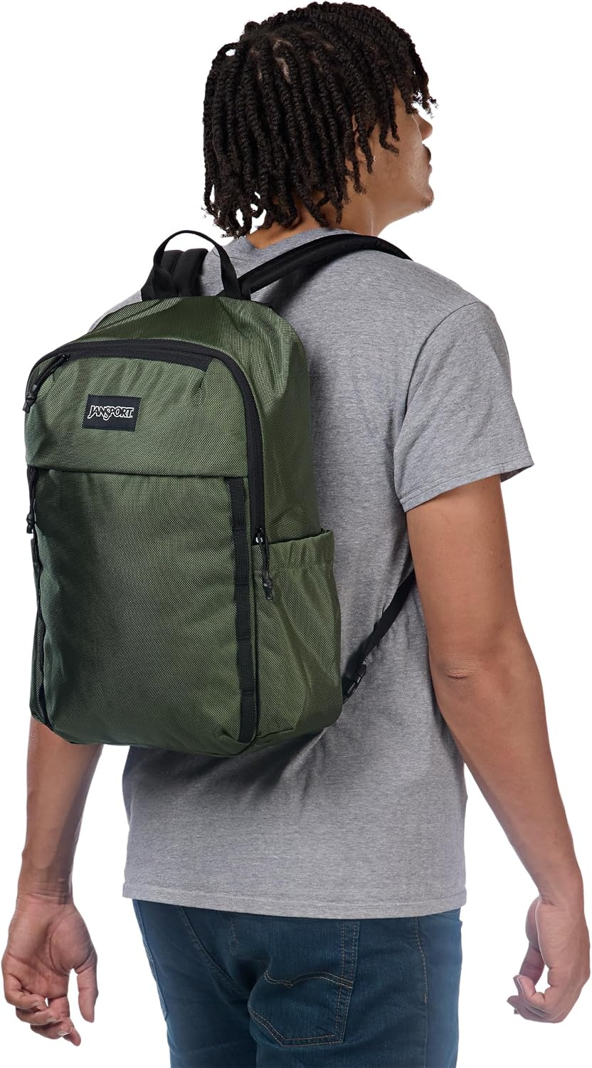 image:imageJanSport Venture Daypack Travel Pack With Large Main Compartment Padded Laptop Sleeve Dual Water Bottle Pockets and Attachment Buckles BlackCargo Green