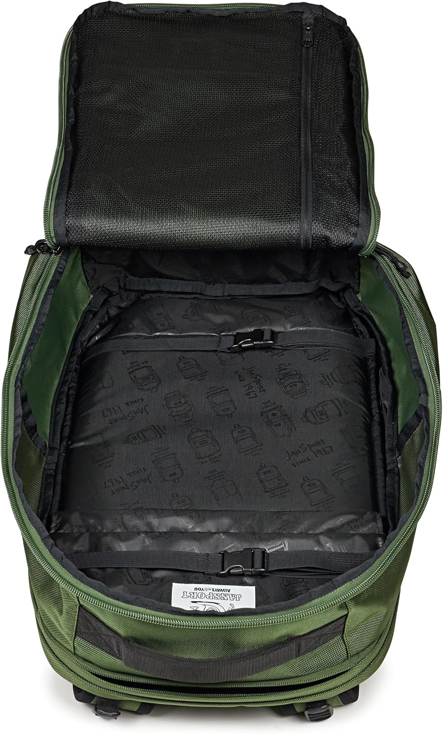 image:imageJanSport Venture Daypack Travel Pack With Large Main Compartment Padded Laptop Sleeve Dual Water Bottle Pockets and Attachment Buckles BlackCargo Green