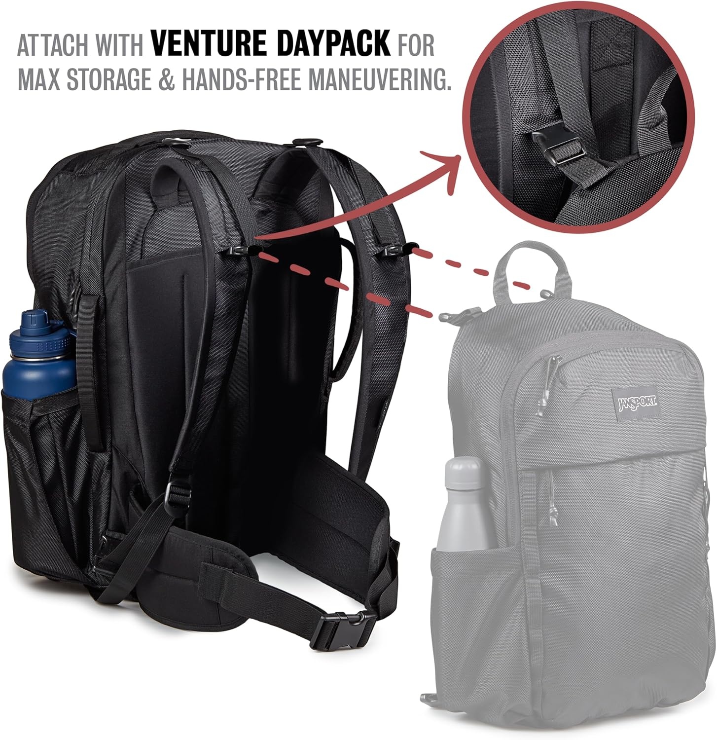 image:imageJanSport Venture Daypack Travel Pack With Large Main Compartment Padded Laptop Sleeve Dual Water Bottle Pockets and Attachment Buckles BlackCargo Green