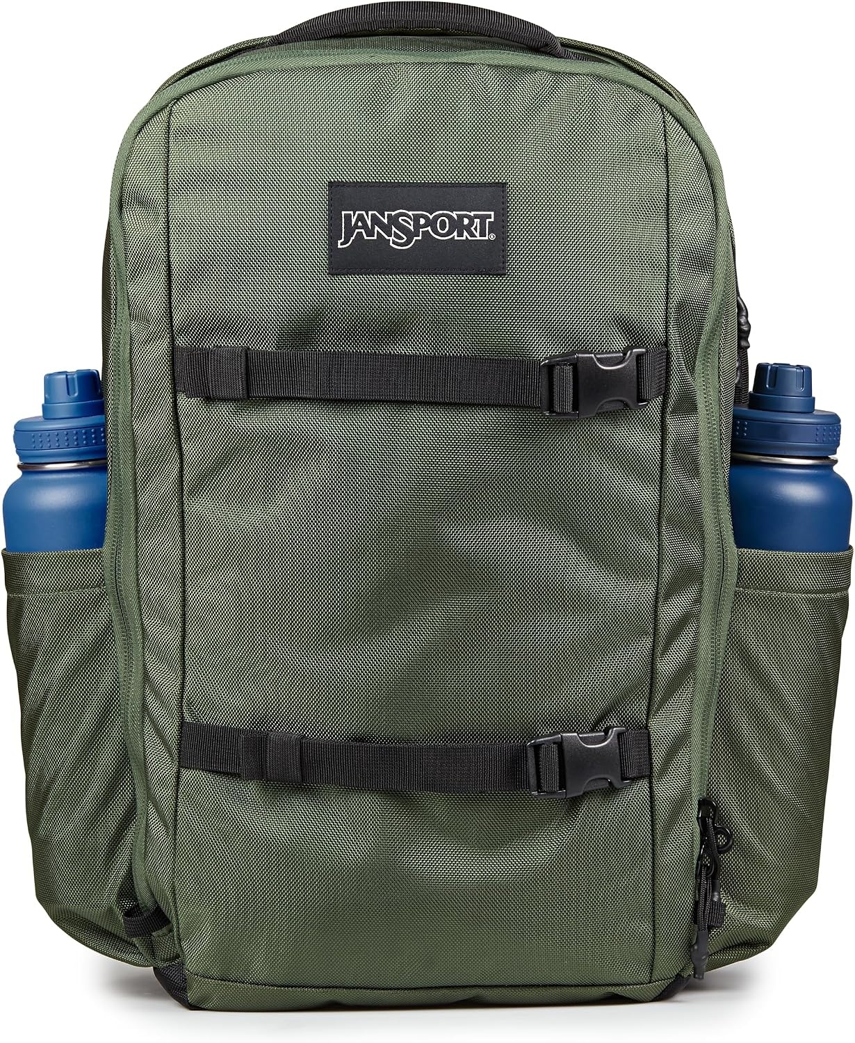 image:imageJanSport Venture Daypack Travel Pack With Large Main Compartment Padded Laptop Sleeve Dual Water Bottle Pockets and Attachment Buckles BlackCargo Green