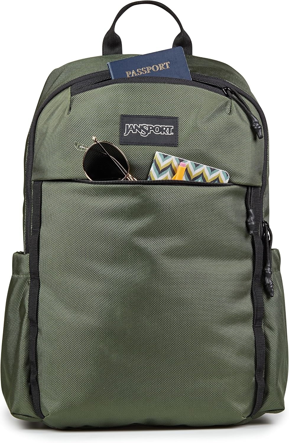 image:imageJanSport Venture Daypack Travel Pack With Large Main Compartment Padded Laptop Sleeve Dual Water Bottle Pockets and Attachment Buckles BlackCargo Green