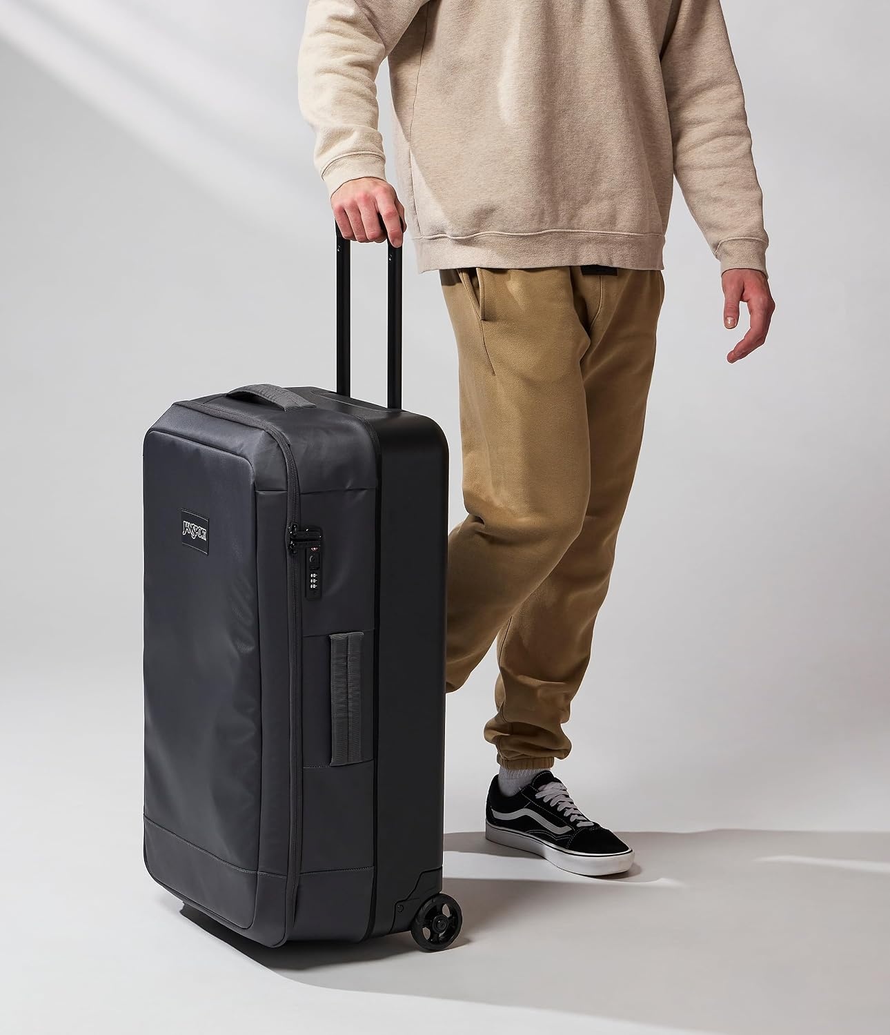 image:imageJansport Good Latitude 95L Rolling Duffel Bag Checked Bag Heavy Duty Travel Suitcase with Wheels TSA Lock amp Polycarbonate Hard Shell Bottom Smokey GritSmokey Grit