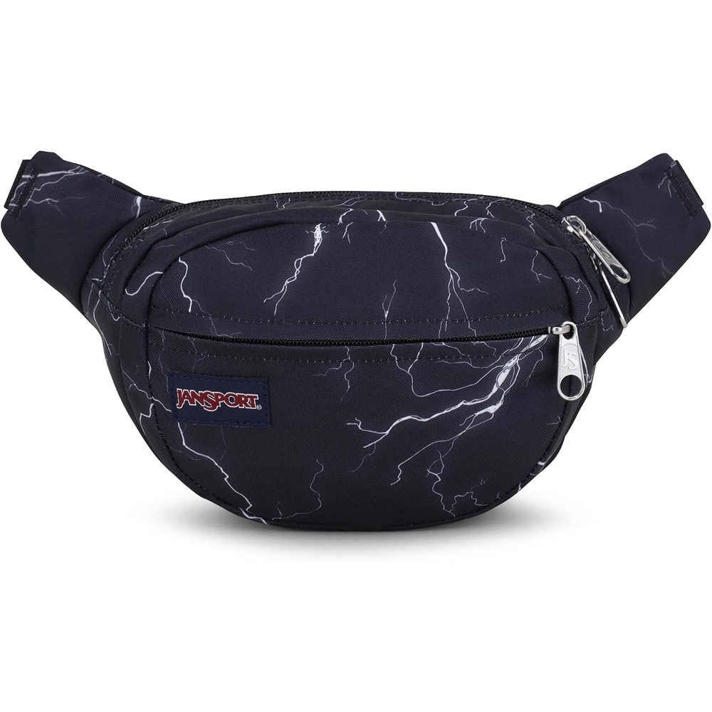 image:imageJanSport Fifth Avenue Fanny Pack Crossbody Bags for Women Men Stylish Durable Waist Bag with Adjustable Belt Main Zippered Pocket Quick Stash Pocket Travel Essentials BlackElectric Bolts