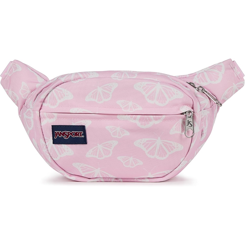 image:imageJanSport Fifth Avenue Fanny Pack Crossbody Bags for Women Men Stylish Durable Waist Bag with Adjustable Belt Main Zippered Pocket Quick Stash Pocket Travel Essentials BlackFlutter By Pink Ice