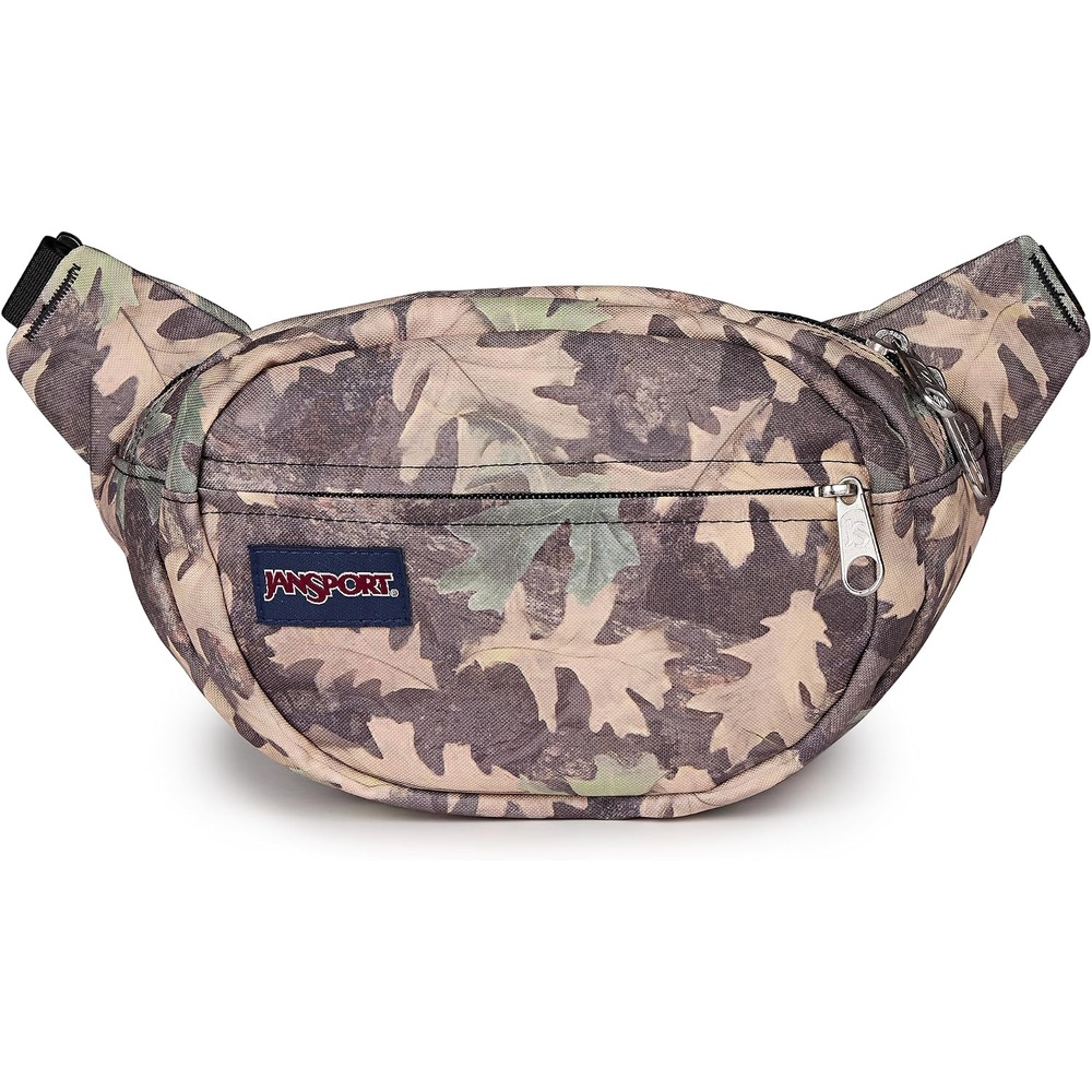 image:imageJanSport Fifth Avenue Fanny Pack Crossbody Bags for Women Men Stylish Durable Waist Bag with Adjustable Belt Main Zippered Pocket Quick Stash Pocket Travel Essentials BlackWoodland Camo Green