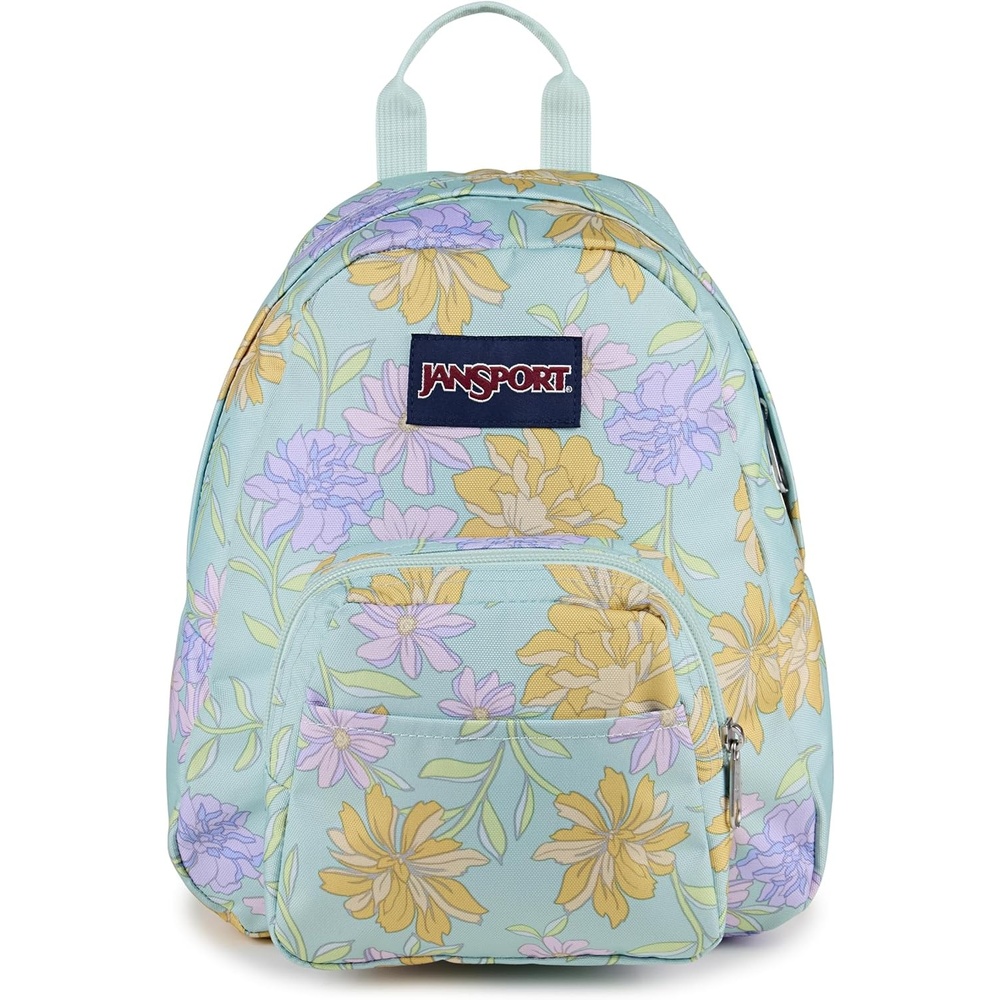 image:imageJanSport Half Pint Mini Backpack 102 L Durable Mini Bag Purse with Adjustable Shoulder Straps Single Main Compartment Zippered Stash Pocket BlackFaded Floral Fresh Mint