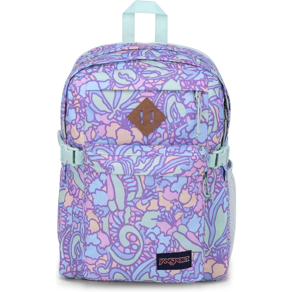 image:imageJanSport Main Campus Backpack Travel or Work Backpack with 15Inch Laptop Sleeve and Dual Water Bottle Pockets Surreal SwirliesFluid Floral Pastel Lilac