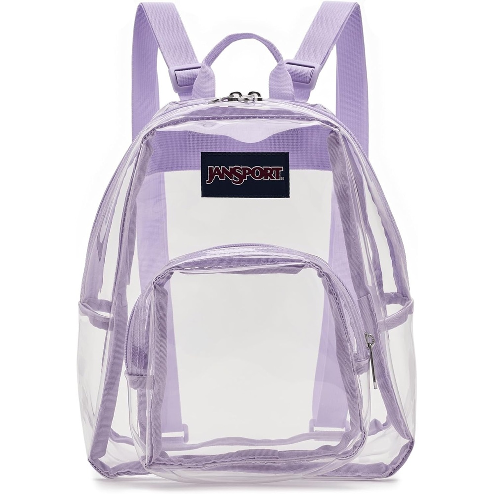 image:imageJanSport Mini Pack Lightweight 10L Backpack with Adjustable Straps and Front Zipper Pocket Perfect for Travel Concerts amp Everyday Use ClearPastel Lilac