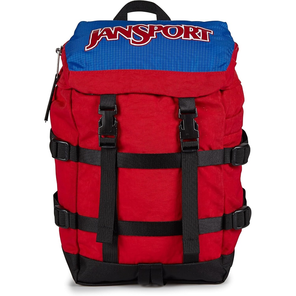 image:imageJanSport Mini Skip Pack Compact Backpack with Main Compartment Side Water Bottle Pocket and Zippered Accessory Pocket TravertineRed Tape
