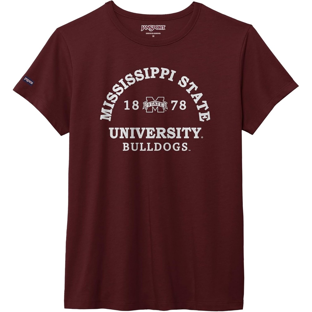 image:imageJanSport NCAA Officially Licensed Graduate Short Sleeve T Shirt for Women Soft amp Breathable CottonPolyester Blend Crewneck T Shirt with Graphic Detailing Everyday University Fan ApparelMississippi State Bulldogs
