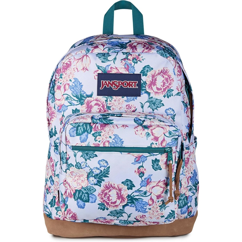 image:imageJanSport Right Pack Backpack Durable Daypack with Padded 15 Laptop Sleeve Spacious Main Compartment amp Integrated Water Bottle Pocket Animal IllusionRustic Roses Moon FlowerBluPnkGrn