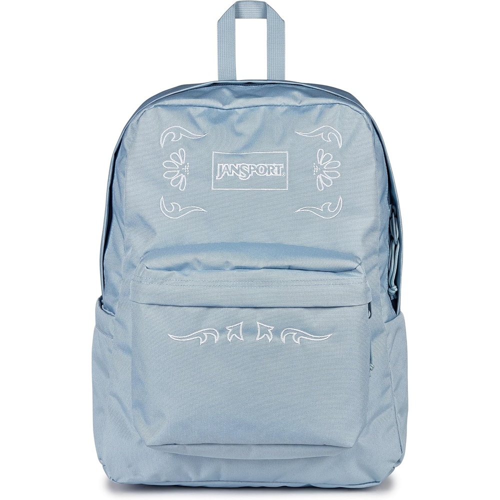 image:imageJanSport SuperBreak Plus Backpack with Padded 15inch Laptop Sleeve and Integrated Bottle Pocket Spacious and Durable Daypack for Work and Travel Butterfly BaddieBandana Jam Emb Blue DuskWhiteWhite