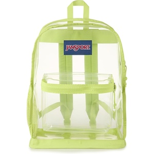 JanSport Clear Pack – 25.5L Transparent Backpack, Large Main Compartment, Side Water Bottle Pocket, Front Zippered Pocket, Mesh Bottom Panel, Clear(Citron Lime)