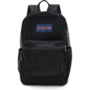 JanSport Eco Mesh Backpack, Red Tape, 17” x 12.5” x 6” – Large Semi-Transparent Bag for Adults with Laptop Sleeve, Padded Back Panel, Red Tape(Black)