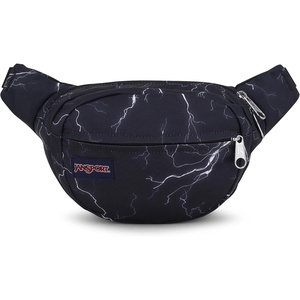 JanSport Fifth Avenue Fanny Pack Crossbody Bags for Women, Men – Stylish, Durable Waist Bag with Adjustable Belt, Main Zippered Pocket, Quick Stash Pocket – Travel Essentials – Black(Electric Bolts)