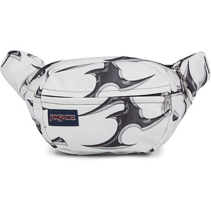 JanSport Fifth Avenue Fanny Pack Crossbody Bags for Women, Men – Stylish, Durable Waist Bag with Adjustable Belt, Main Zippered Pocket, Quick Stash Pocket – Travel Essentials – Black(Cyber Silver White)
