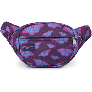JanSport Fifth Avenue Fanny Pack Crossbody Bags for Women, Men – Stylish, Durable Waist Bag with Adjustable Belt, Main Zippered Pocket, Quick Stash Pocket – Travel Essentials – Black(Flutter By Purple)