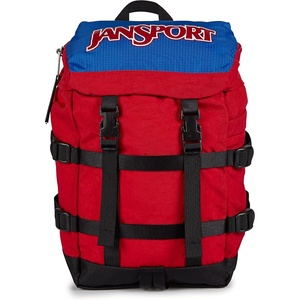 JanSport Mini Skip Pack – Compact Backpack with Main Compartment, Side Water Bottle Pocket, and Zippered Accessory Pocket, Travertine(Red Tape)