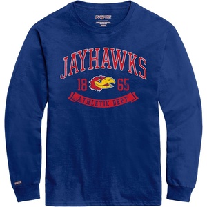 JanSport NCAA Officially Licensed Campus Long Sleeve T Shirt for Men, Soft & Breathable Pre-Shrunk Cotton Crewneck T Shirt(Kansas Jayhawks)