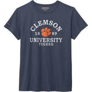 JanSport NCAA Officially Licensed Graduate Short Sleeve T Shirt for Women, Soft & Breathable Cotton-Polyester Blend Crewneck T Shirt with Graphic Detailing, Everyday University Fan Apparel(Clemson Tigers)