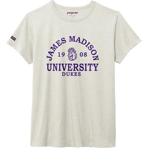 JanSport NCAA Officially Licensed Graduate Short Sleeve T Shirt for Women, Soft & Breathable Cotton-Polyester Blend Crewneck T Shirt with Graphic Detailing, Everyday University Fan Apparel(James Madison Dukes)