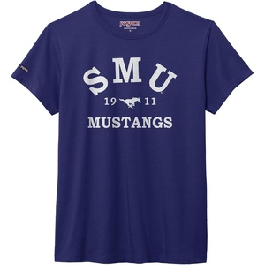 JanSport NCAA Officially Licensed Graduate Short Sleeve T Shirt for Women, Soft & Breathable Cotton-Polyester Blend Crewneck T Shirt with Graphic Detailing, Everyday University Fan Apparel(SMU Mustangs)