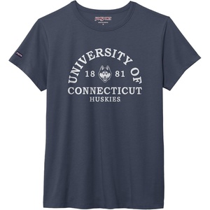 JanSport NCAA Officially Licensed Graduate Short Sleeve T Shirt for Women, Soft & Breathable Cotton-Polyester Blend Crewneck T Shirt with Graphic Detailing, Everyday University Fan Apparel(Connecticut Huskies)
