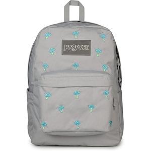 JanSport SuperBreak Plus Backpack with Padded 15-inch Laptop Sleeve and Integrated Bottle Pocket – Spacious and Durable Daypack for Work and Travel – Butterfly Baddie(Embroidered Shrooms Md Grey/E Azul/Bratty)