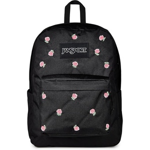 JanSport SuperBreak Plus Backpack with Padded 15-inch Laptop Sleeve and Integrated Bottle Pocket – Spacious and Durable Daypack for Work and Travel – Butterfly Baddie(Just a Rose Emb Black/Pink Ice/Green)