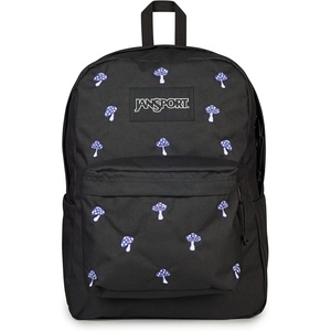 JanSport SuperBreak Plus Backpack with Padded 15-inch Laptop Sleeve and Integrated Bottle Pocket – Spacious and Durable Daypack for Work and Travel – Butterfly Baddie(Embroidered Shrooms)