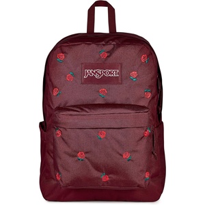 JanSport SuperBreak Plus Backpack with Padded 15-inch Laptop Sleeve and Integrated Bottle Pocket – Spacious and Durable Daypack for Work and Travel – Butterfly Baddie(Just a Rose Emb Cherry Lacquer/Grn/Red)