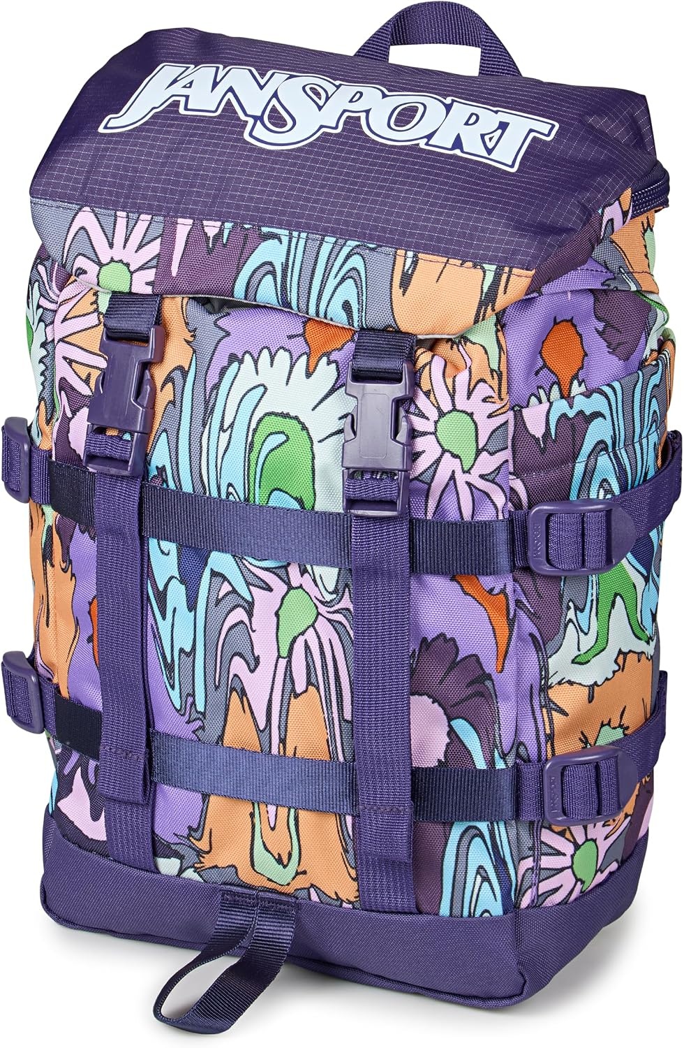 image:imageJanSport Mini Skip Pack Compact Backpack with Main Compartment Side Water Bottle Pocket and Zippered Accessory Pocket Jelly KellyMelted Blooms Yellow