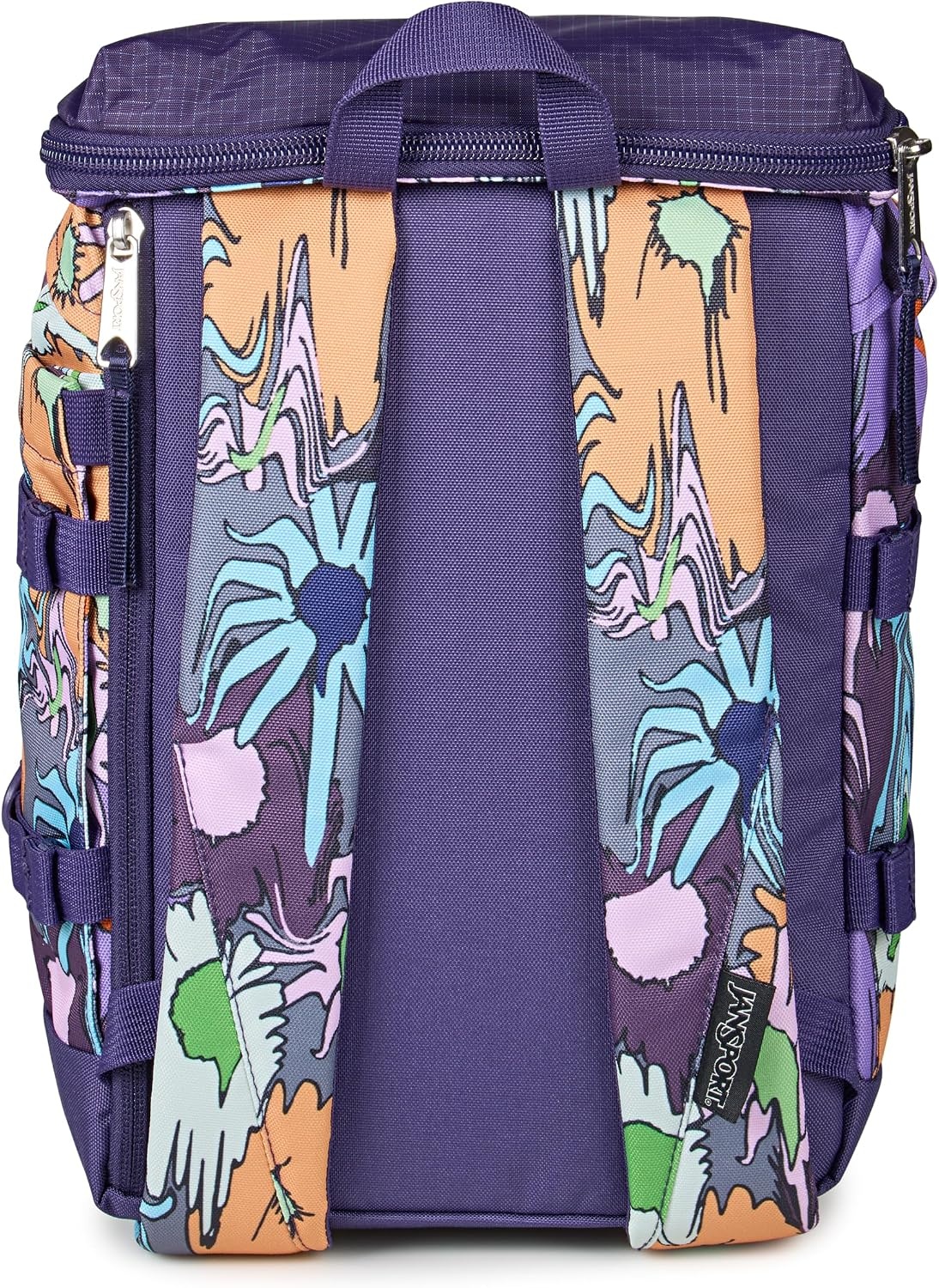 image:imageJanSport Mini Skip Pack Compact Backpack with Main Compartment Side Water Bottle Pocket and Zippered Accessory Pocket Jelly KellyMelted Blooms Yellow